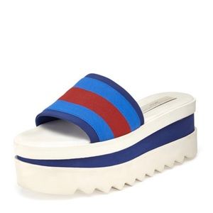 Stella McCartney Platform Red, White, Blue Striped Platform Slides. NWOB